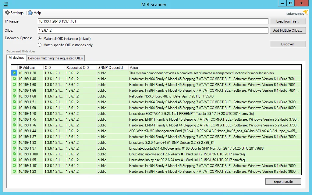 SNMP MIB scanner walking a device for available OIDs